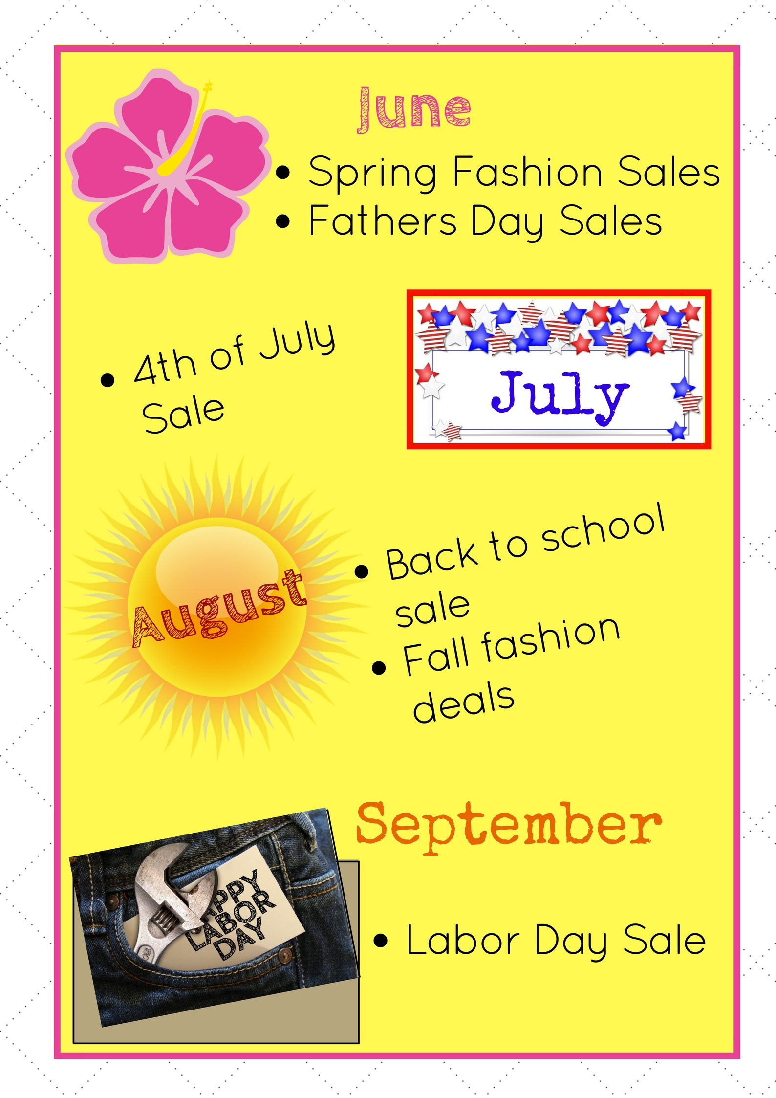 July- September Shopping Calendar